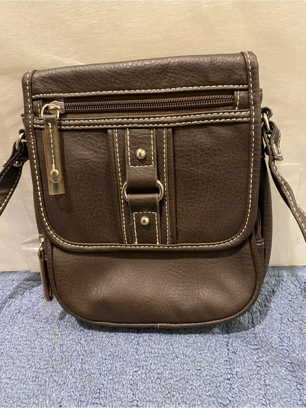 Men's Brown Crossbody Bag - Classic Stitched Design